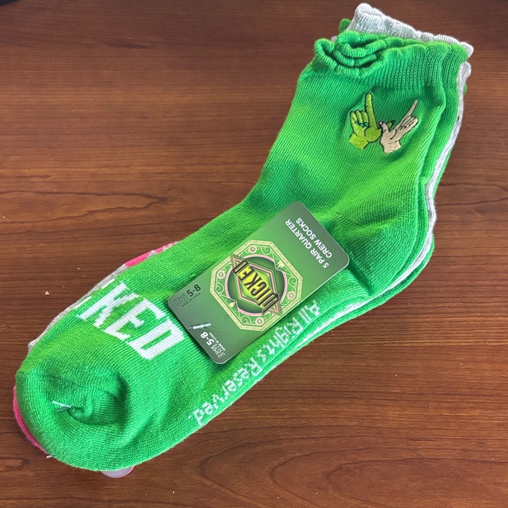 Wicked the Musical Pink, Green and Gray Graphic Socks set of 5